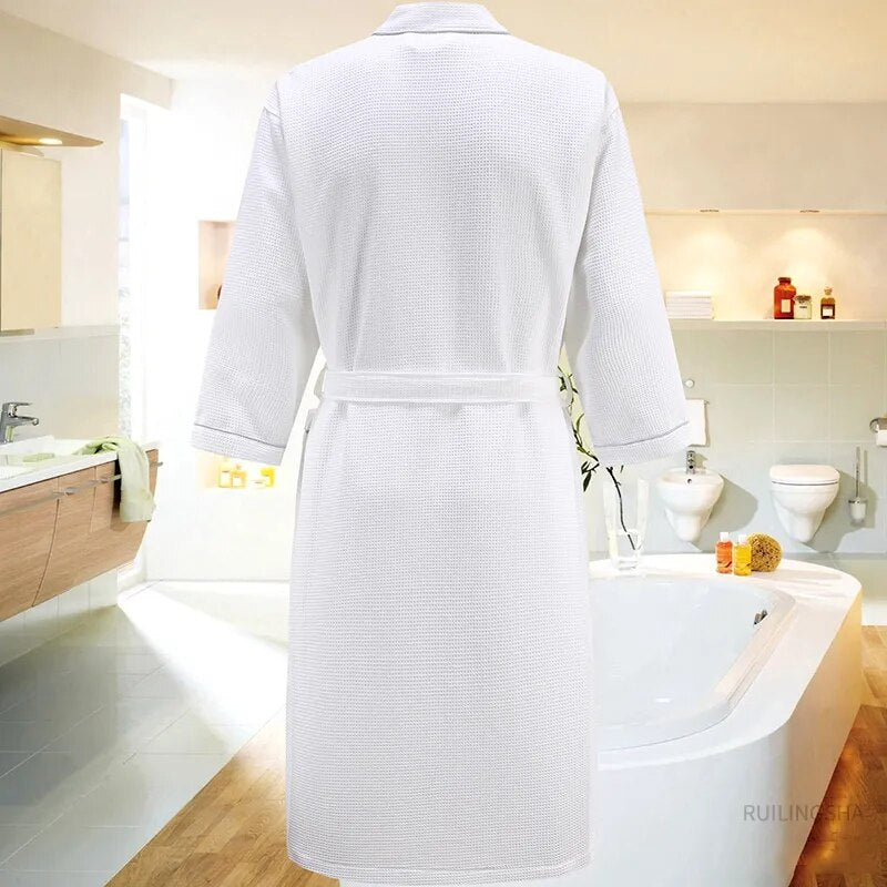 Peignoir De Bain Kimono Coton Nid D’Abeille Blanc Argent