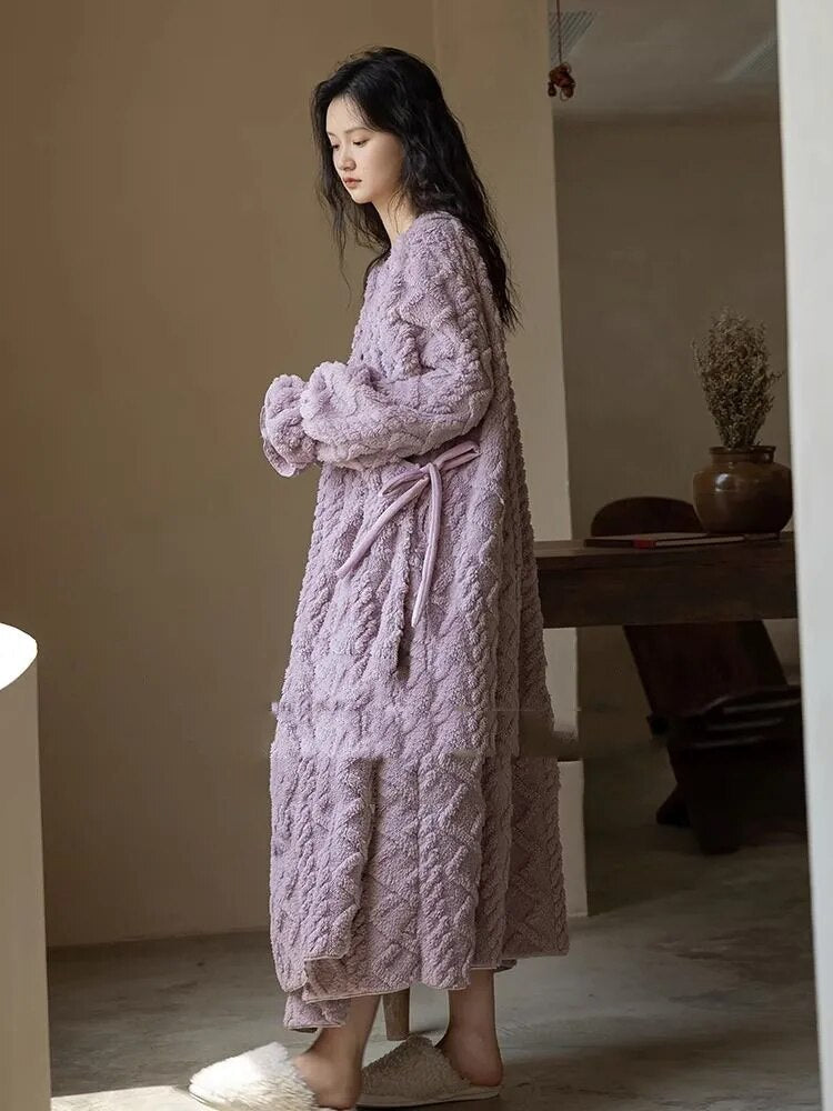 Peignoir De Nuit Plaid Femme Coton Violet