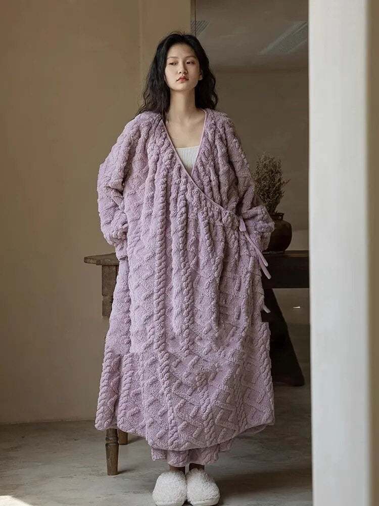 Peignoir De Nuit Plaid Femme Coton Violet